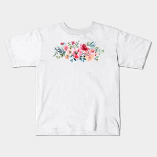 Red Ombre Watercolor Spring Flowers Kids T-Shirt